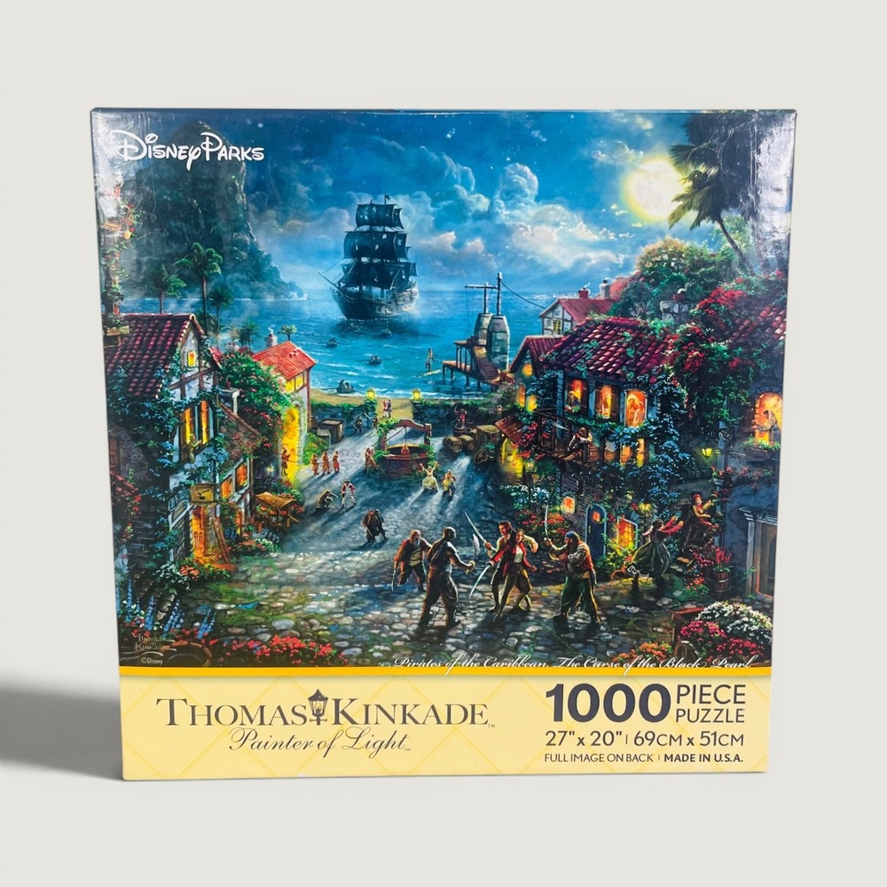 Disney Parks Thomas Kinkade Pirates Caribbean 1000 Pc Jigsaw Puzzle Open Box Set